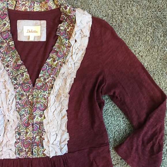 Anthropologie Deletta 3/4 Sleeves Embroidered Top - Picture 2 of 8
